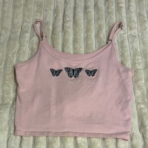 Pink Butterfly Embroidered Women's Cropped Top